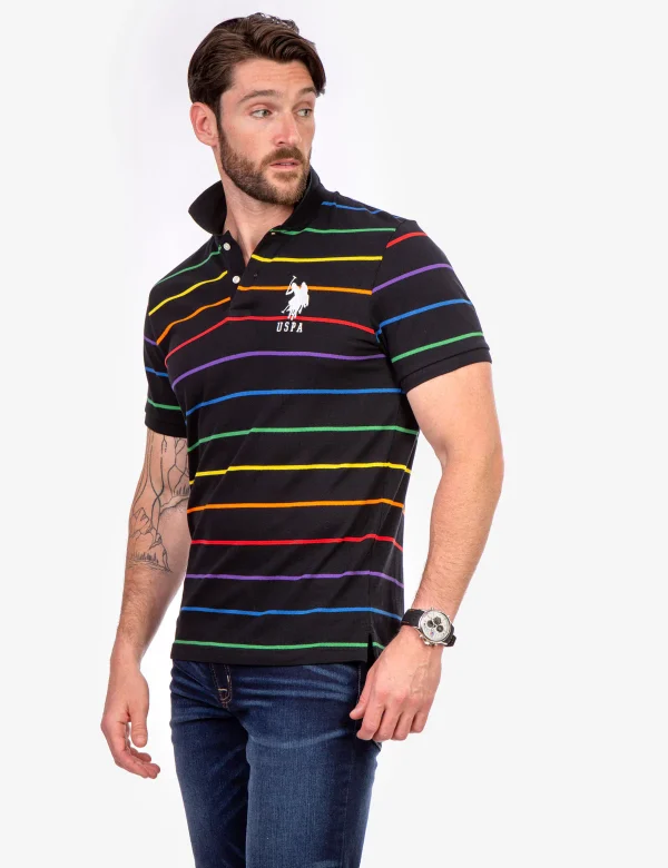 PRIDE YARN BLACK STRIPE PIQUE POLO SHIRT