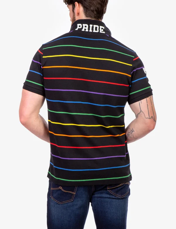 PRIDE YARN BLACK STRIPE PIQUE POLO SHIRT