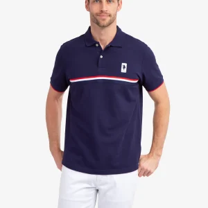 PIECED SIGNATURE BLUE PIQUE POLO SHIRT