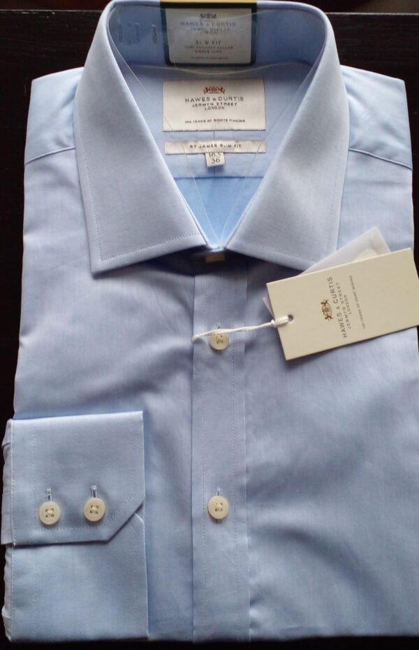 Hawes & Curtis Men's Blue Plain  - Single cuff