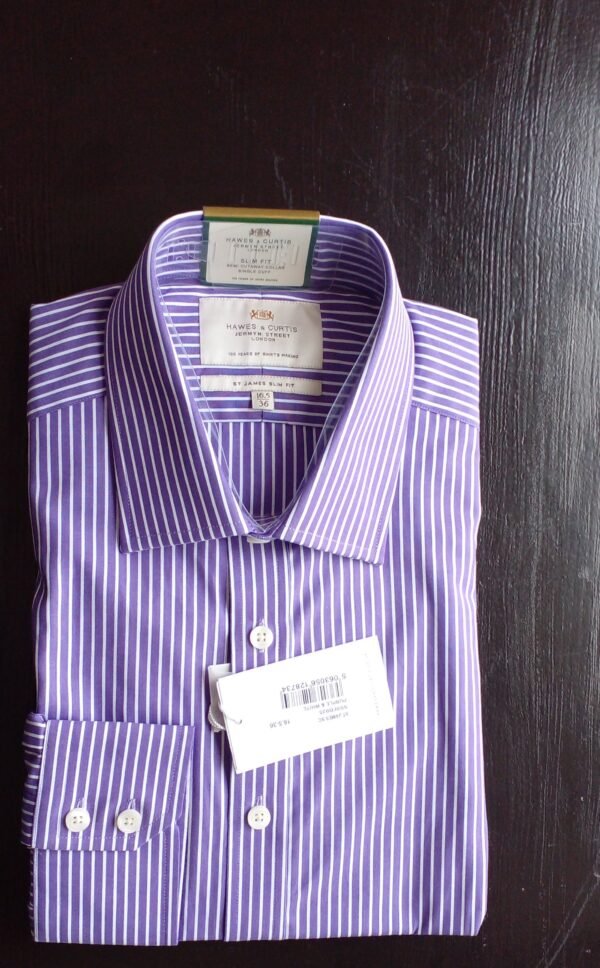 Hawes & Curtis Men Purple & White Stripe Shirt- Single Cuff