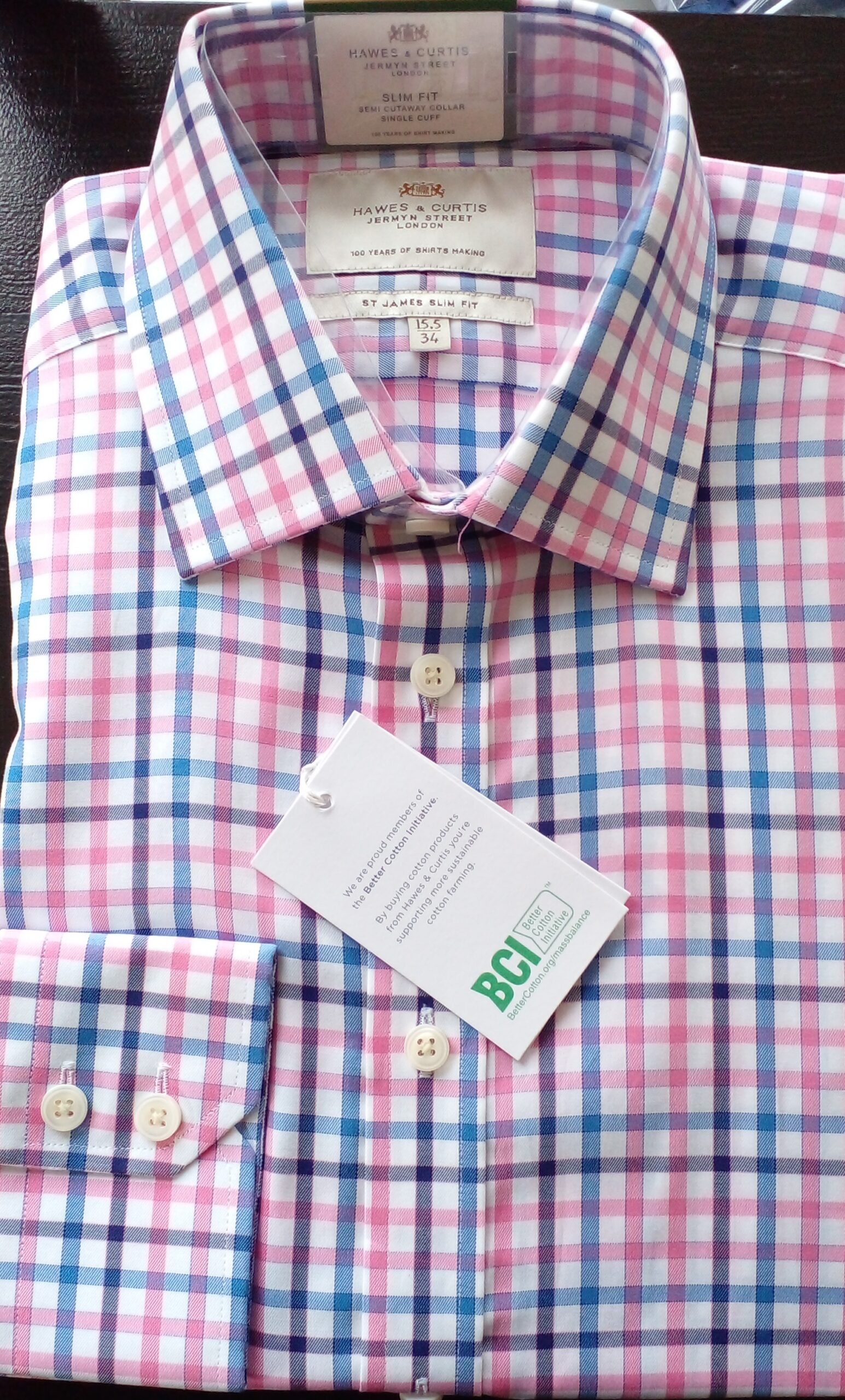 Hawes & Curtis Men's Blue Pink Tiny Check Shirt - Shirt - FODs Online Store