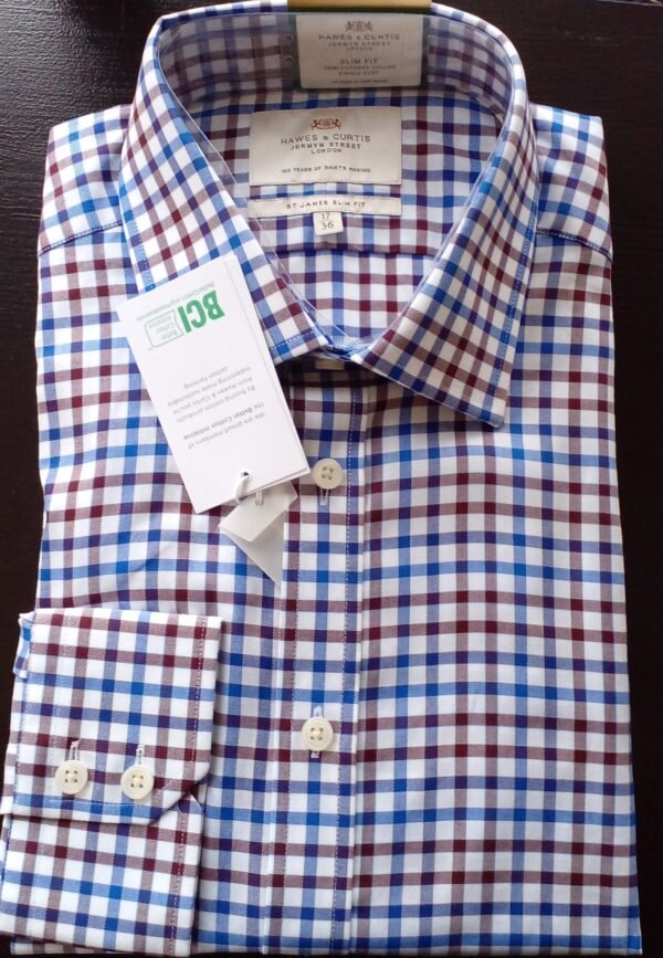 Hawes & Curtis Men Blue & Brown Check Shirt- Single Cuff