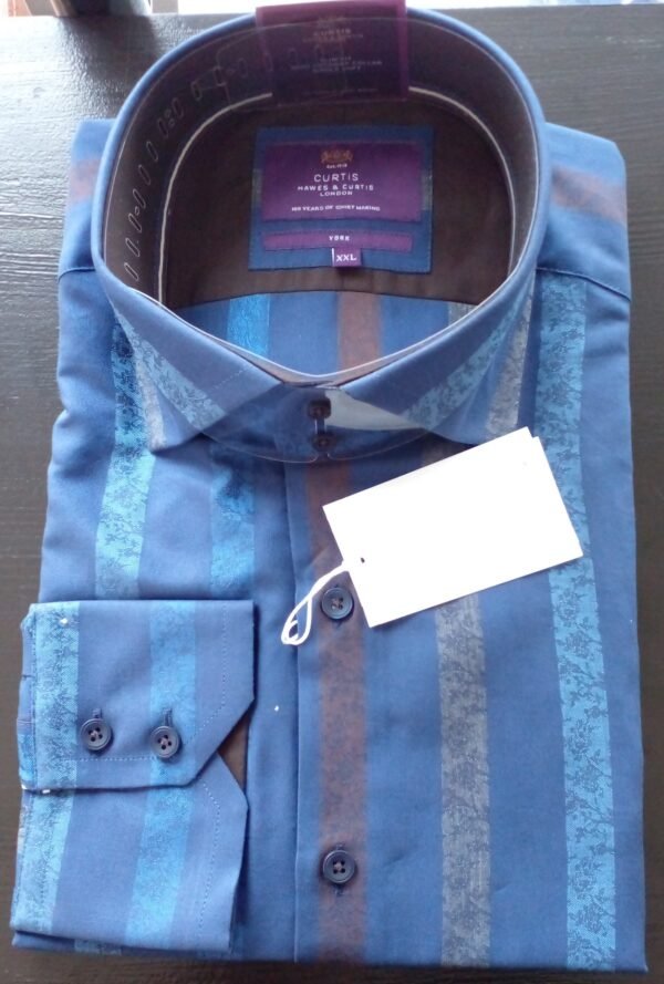 Hawes & Curtis Men York Navy & Grey Stripe Shirt