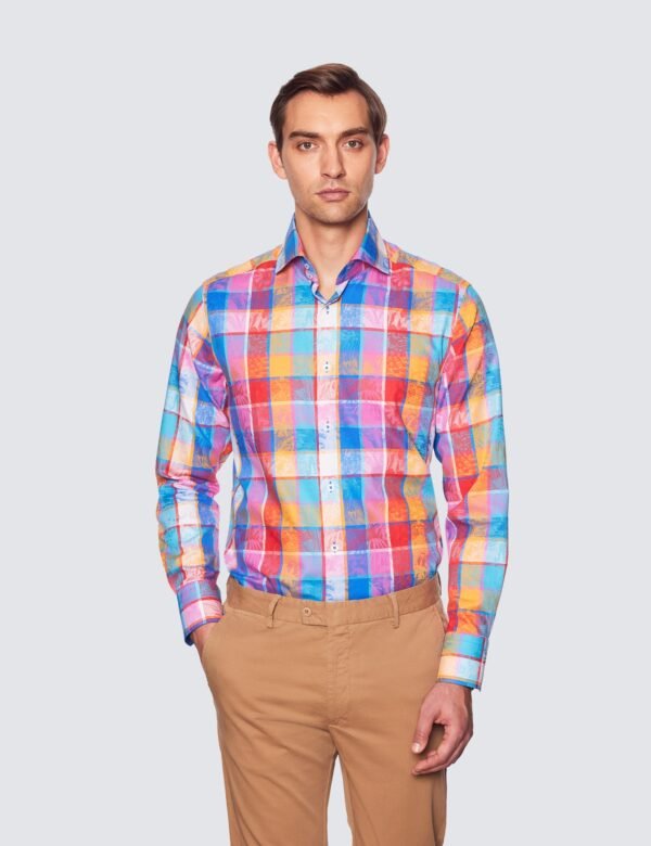 Hawes & Curtis Men York Pink & Blue Shirt