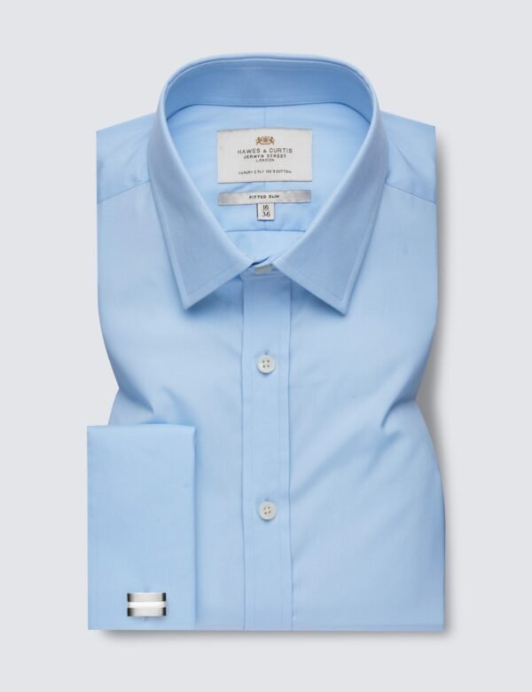 Hawes & Curtis Men Blue Plain- Double Cuff