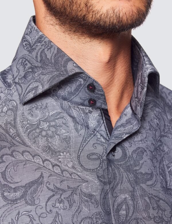 Hawes & Curtis Men York Grey Jacquard Paisley Shirt