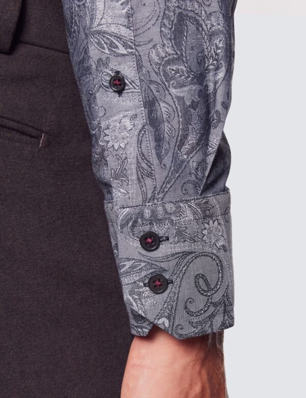 Hawes & Curtis Men York Grey Jacquard Paisley Shirt