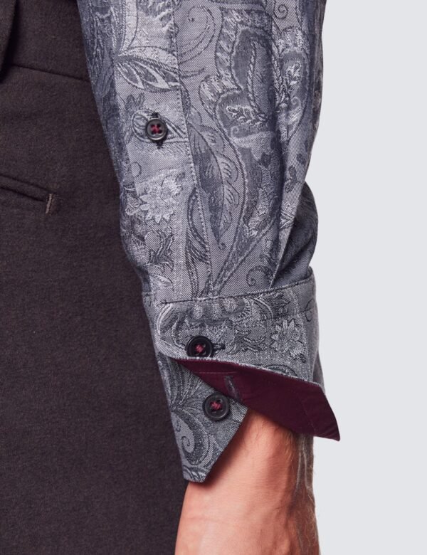 Hawes & Curtis Men York Grey Jacquard Paisley Shirt