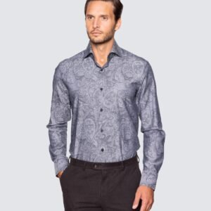 Hawes & Curtis Men York Grey Jacquard Paisley Shirt