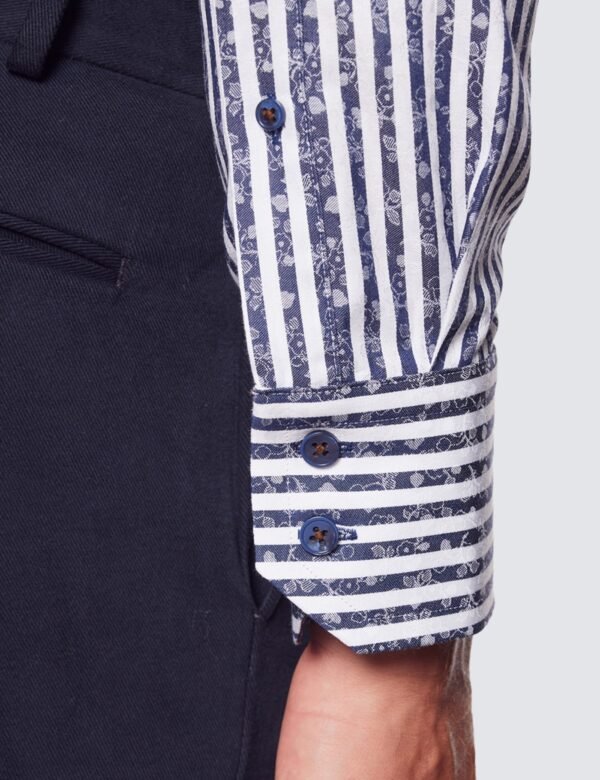 Hawes & Curtis Men York Navy & White Stripe Shirt