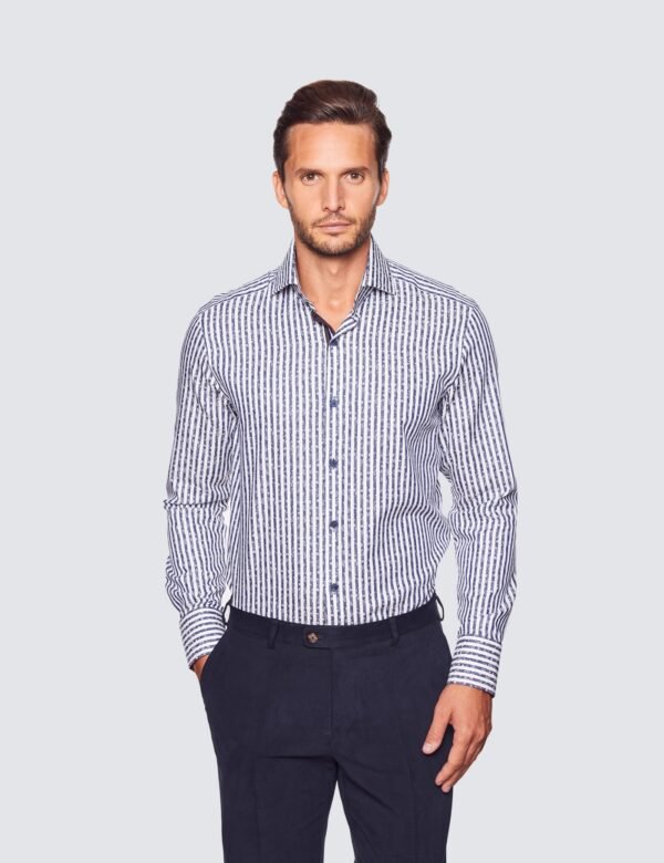 Hawes & Curtis Men York Navy & White Stripe Shirt