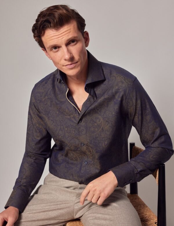 Hawes & Curtis Men Brown York Navy Shirt