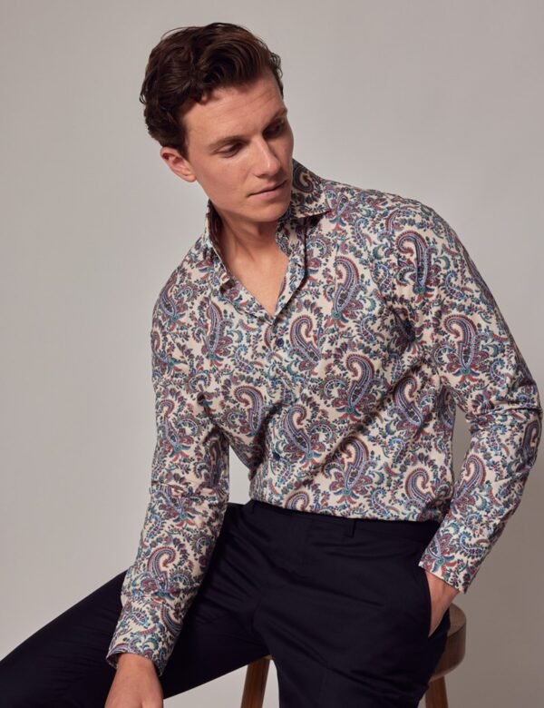 Hawes & Curtis Men Cream And Green York Shirt