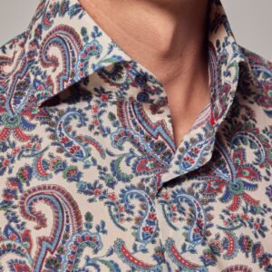 Hawes & Curtis Men Cream And Green York Shirt