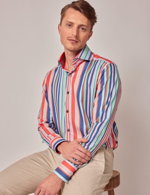 Hawes & Curtis Men York Navy & Pink Stripe Shirt