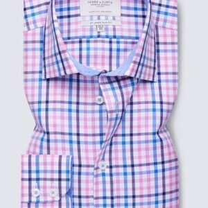 Hawes and Curtis Men' Blue and Pink check Shirt