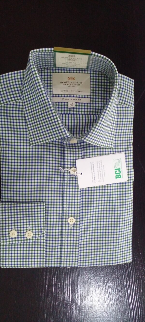 Hawes and Curtis Men's Green and Navy Tiny check Shirt