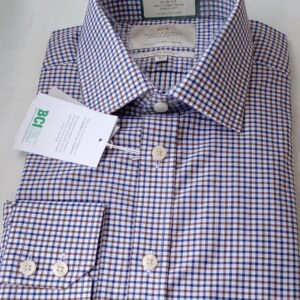 Hawes and Curtis Men's Blue and Brown Tiny check Shirt
