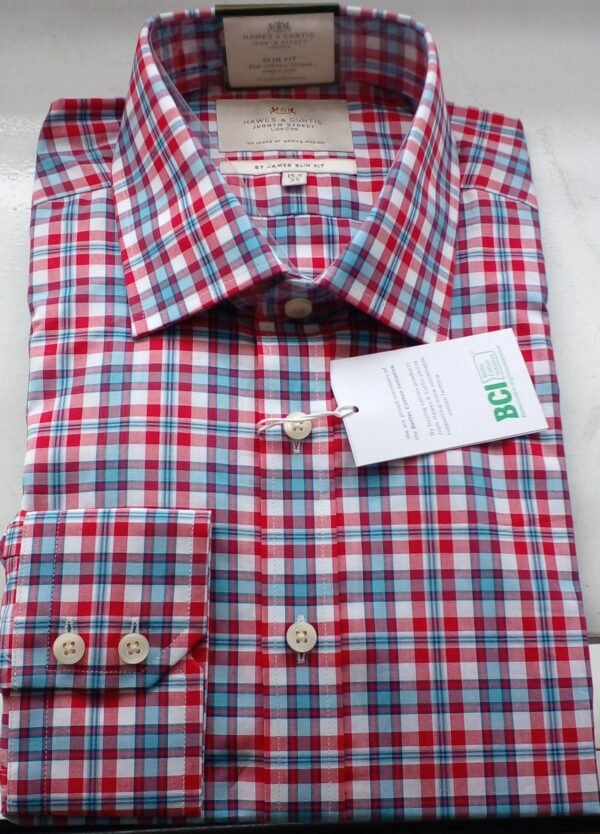 Hawes and Curtis Men’s St James Small Red & Navy Check Shirt 06