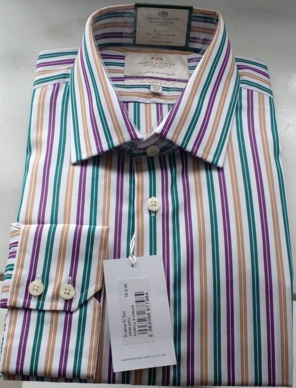Hawes and Curtis Men's St James spot purple & Green Stripe Shirt