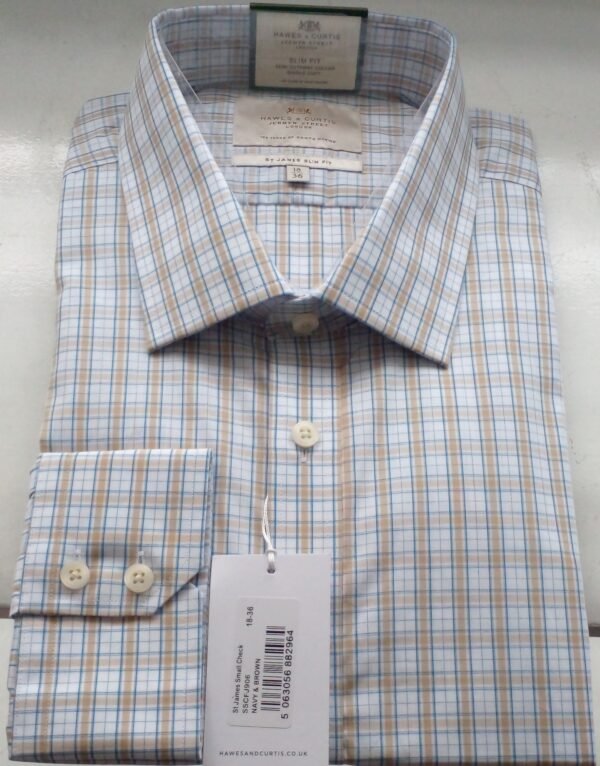 Hawes and Curtis Men St James Small Navy & Brown check Shirt
