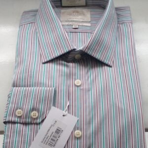 Hawes and Curtis Men St James Small Pow Green & Brown Stripe Shirt