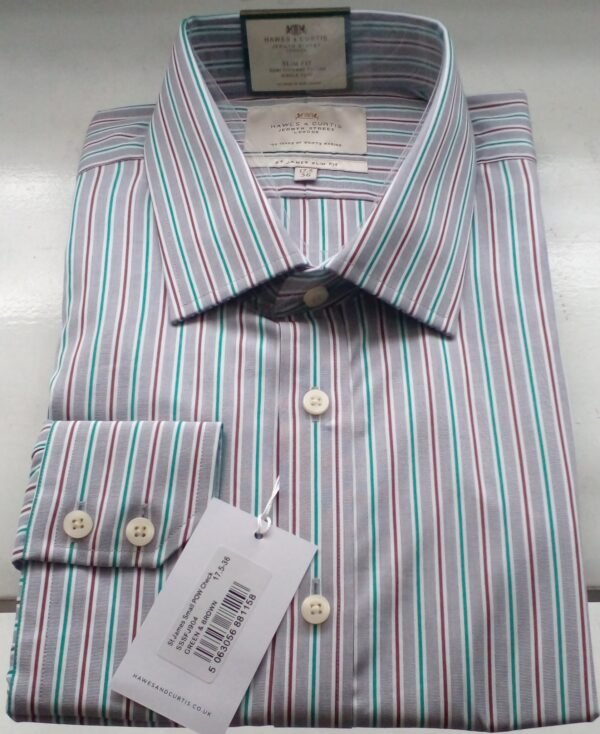 Hawes and Curtis Men St James Small Pow Green & Brown Stripe Shirt