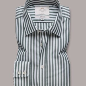 Hawes and Curtis Men Large Green & White Check Stripe Shirt