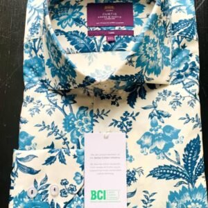 Hawes & Curtis Men White & Blue Flowered York Sc Shirt