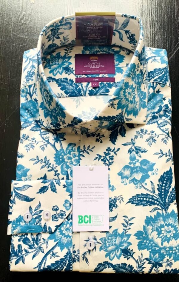 Hawes & Curtis Men White & Blue Flowered York Sc Shirt