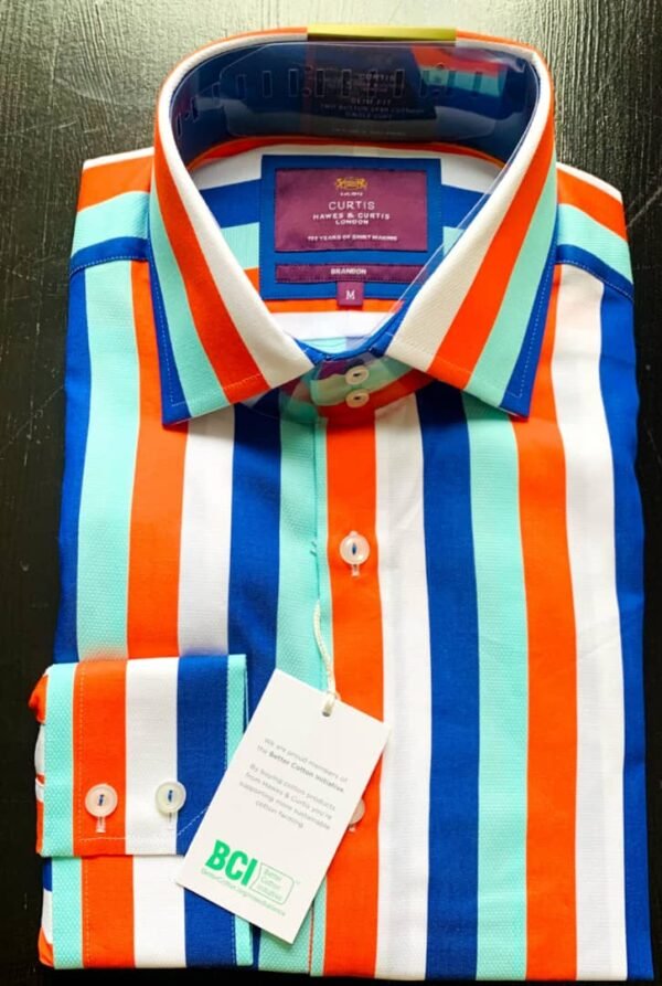 Hawes and Curtis Men Piccadilly White & Orange Stripe Shirt