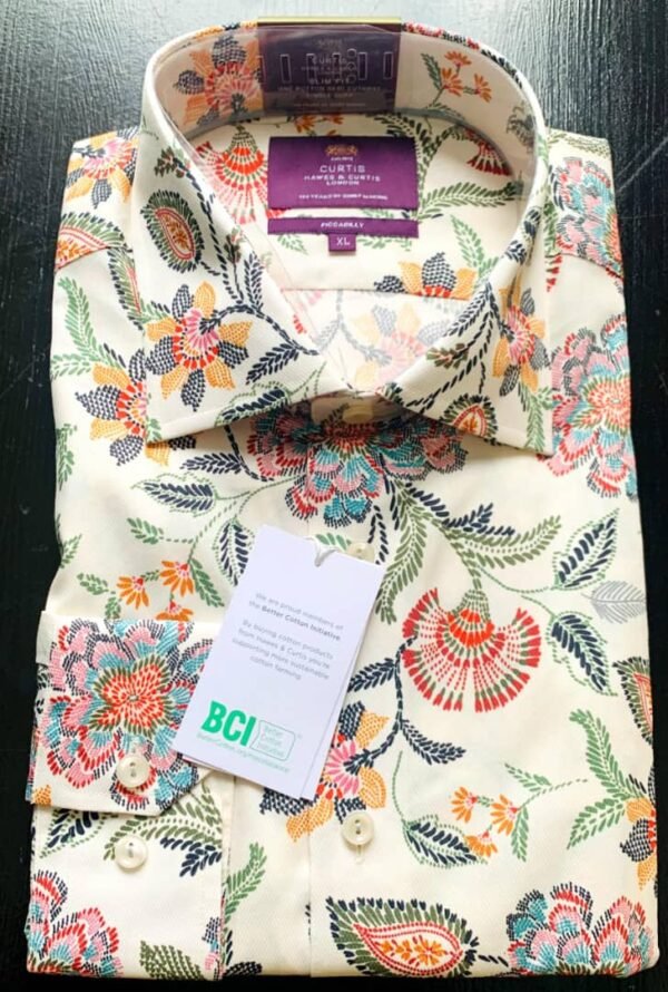 Hawes and Curtis Men New Piccadilly Cream & White Sc shirt