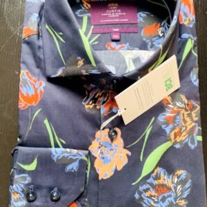 Hawes and Curtis Men Navy & Green Flowered York Sc shirt
