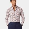 Hawes and Curtis Men White &  Brown flowered York Sc shirt