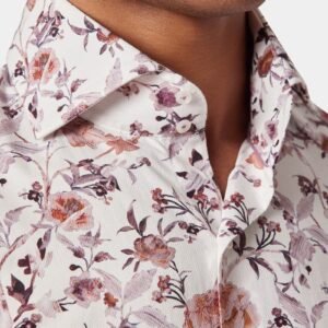 Hawes and Curtis Men White &  Brown flowered York Sc shirt