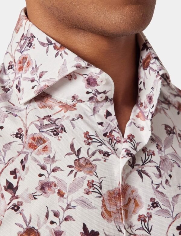 Hawes and Curtis Men White &  Brown flowered York Sc shirt