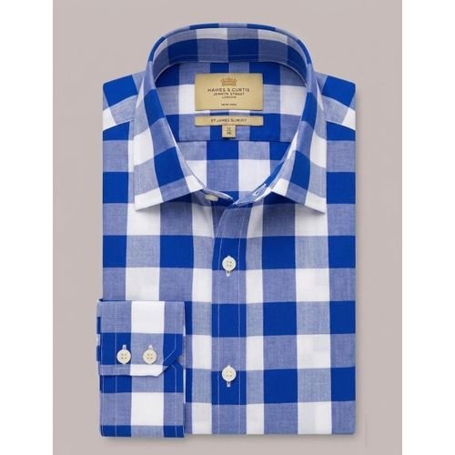 Hawes & Curtis Men Blue & White Slim Bold Check Shirt