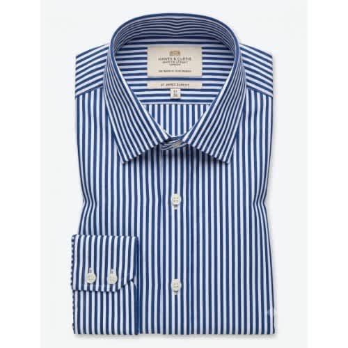 Hawes and Curtis Men's Navy & White James Sc Stripe Shirt