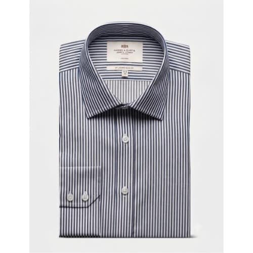 Hawes & Curtis Men Navy & White Slim Bengal Stripe Shirt