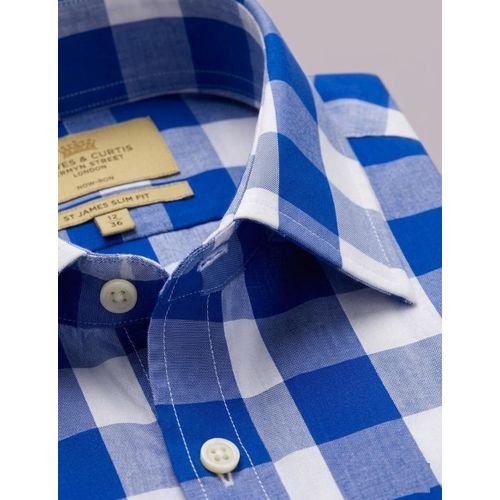 Hawes & Curtis Men Blue & White Slim Bold Check Shirt - Image 1