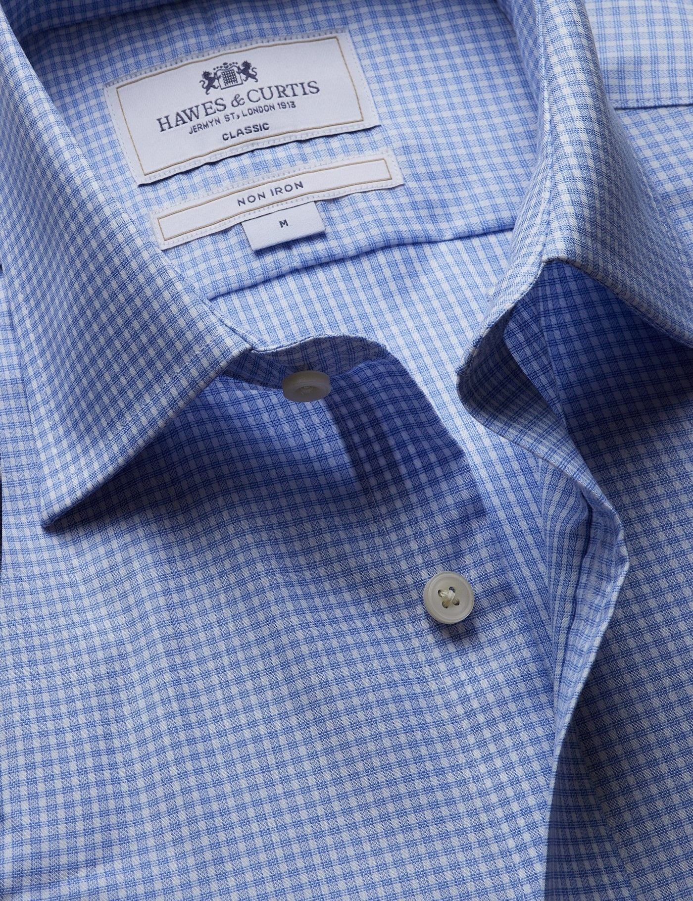 Hawes & Curtis Men Blue & White Mini check Shirt - Image 1