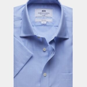 Hawes & Curtis Men Blue & White Mini check Shirt