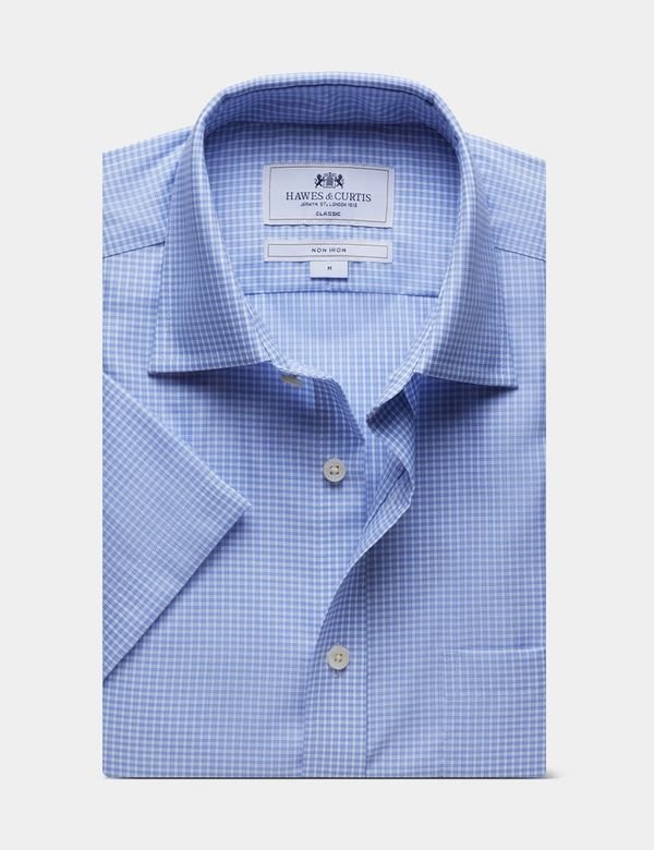 Hawes & Curtis Men Blue & White Mini check Shirt