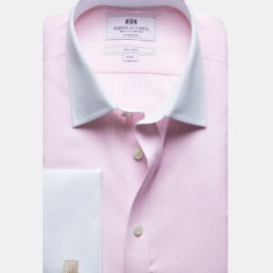 Hawes and Curtis Men's Pink Non Iron Herringbone Stripe Shirt