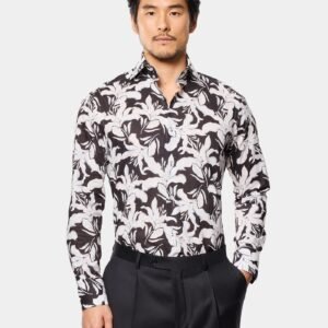 Hawes & Curtis Men Black & White York flowered shirt
