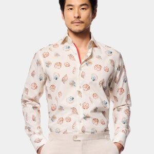 Hawes & Curtis Men Cream & Blue Shell York Sc Shirt