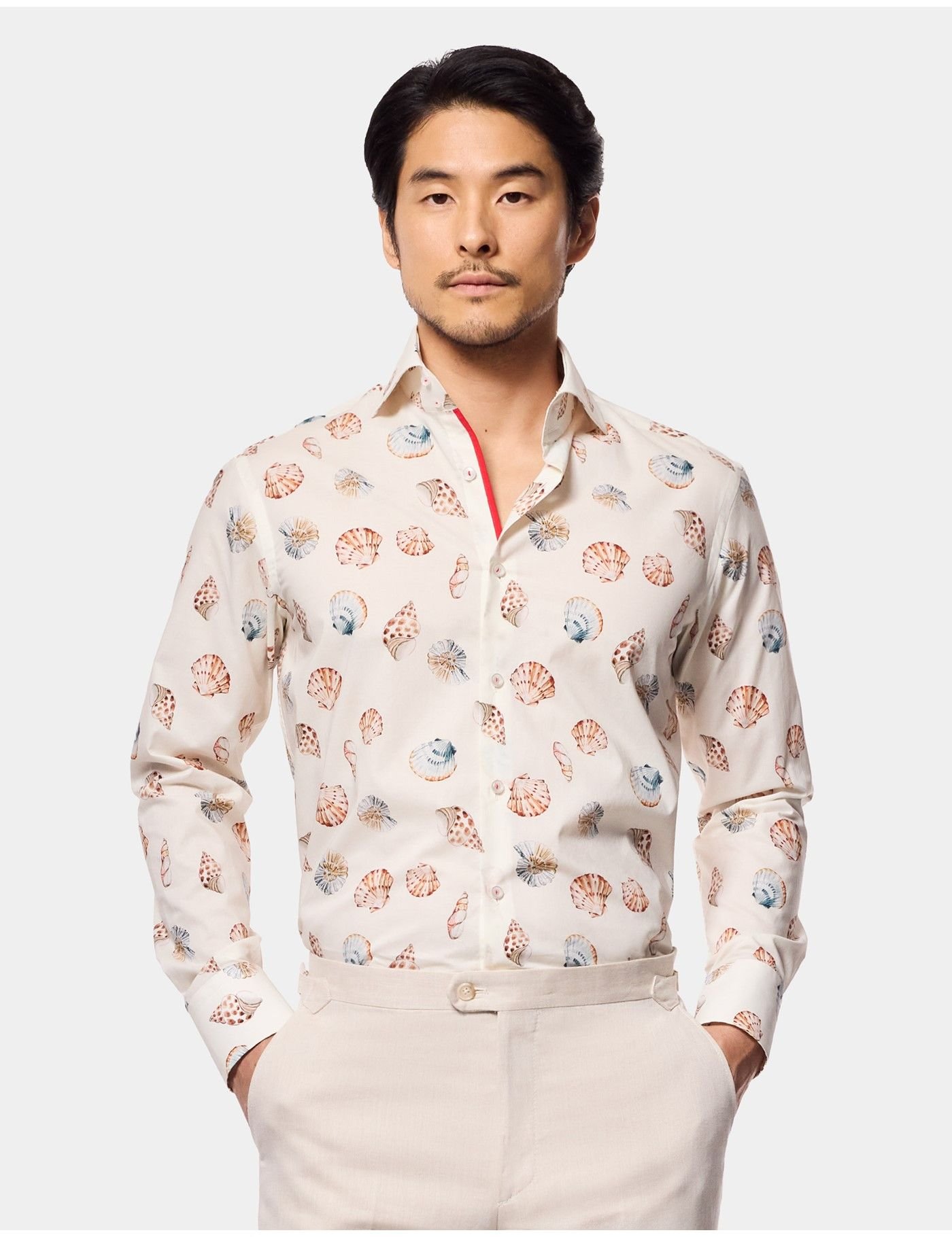 Hawes & Curtis Men Cream & Blue Shell York Sc Shirt