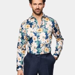 Hawes & Curtis Men Navy & Cream York Sc shirt