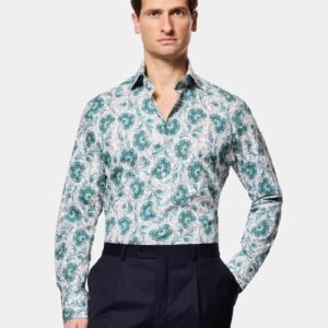 Hawes & Curtis Men White & Green York Flowered shirt